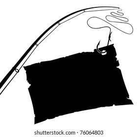 Vintage Paper sheet on fishing hook. Black and white Vector illustration.