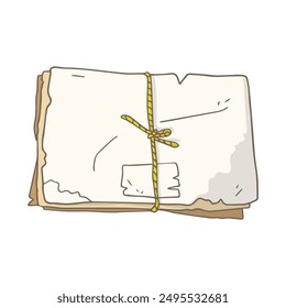 vintage paper stack with rope hand drawn illustration