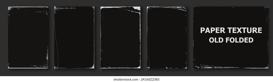 Colección de textura de papel de época. Variedad de texturas de papel doblado envejecidas sobre un fondo negro. Grunge texturas. Un contexto duro y angustiado. Juego de banderas de efecto vectorial