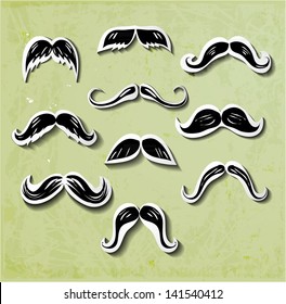 Vintage paper-cut moustaches with realistic shadows. Vector illustration.