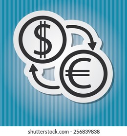 Vintage paper-style vector blue colored illustration of Dollar and Euro signs