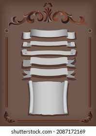 Vintage papyrus, flags, ribbons and decorative elements. Vector.