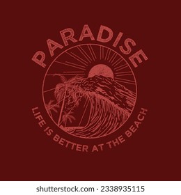 vintage Paradise Beach typography retro summer ocean wave sun t shirt print