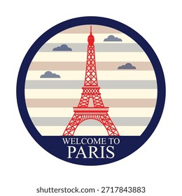 Vintage Paris Torre Eiffel Logo Design com fronteira circular e viagem Tipografia