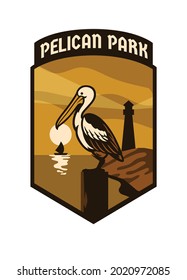 vintage park badge design of pelican bird