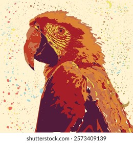 Vintage Parrot Illustration – Colorful Tropical Parrot Bird Artwork with Splatter Effect