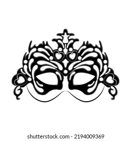 Vintage party masks in black and white. Beautiful Venetian carnival mask in line art style. Masquerade mask for festive invitations, banners, greeting cards, coloring books. Mardi Gras. Sketch drawing