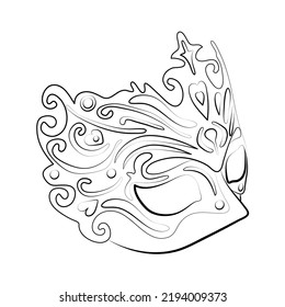 Vintage party masks in black and white. Beautiful Venetian carnival mask in line art style. Masquerade mask for festive invitations, banners, greeting cards, coloring books. Mardi Gras. Sketch drawing