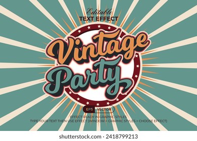 Vintage Party Text Effect Retro Style. Editable Text Effect.