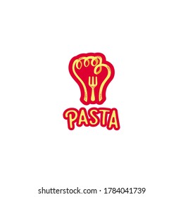 Vintage pasta noodle spaghetti logo with fist hand shape icon symbol and fork