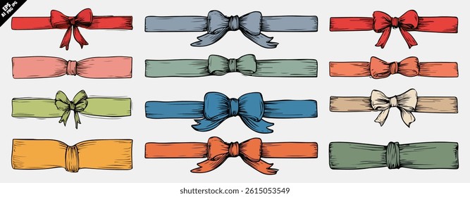  vintage pastel bow collection vector art on beige background with minimal flat style