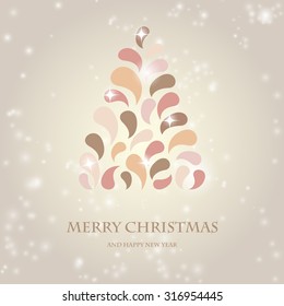 Vintage pastel colors design Christmas tree. Vector christmas design for Christmas poster, t-shirt or web design with retro fir tree