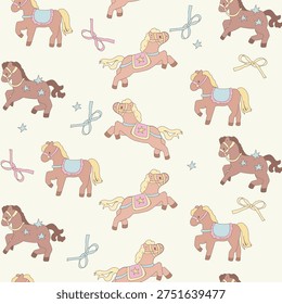 Vintage Pastel Pony Seamless Pattern.