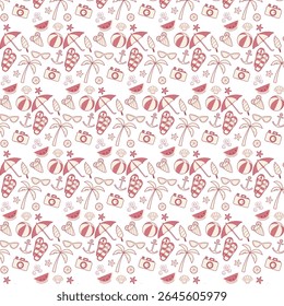 Vintage Pastel Summer Beach Doodles Sticker Set Summer Vibes Only Pattern Design.
