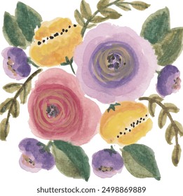 Vintage pastel watercolor flower illustration vector clipart