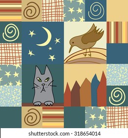 vintage patchwork quilt vector