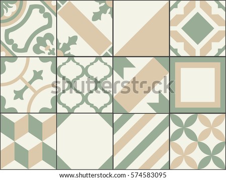 vintage patchwork tiles. Old style tiles for wall and floor. Geometrical seamless decor
