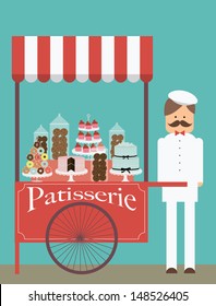 vintage patisserie push cart illustration/vector