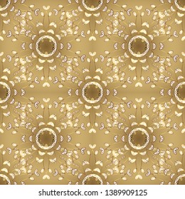 Vintage pattern with arabesques. Oriental vector pattern with arabesques and floral elements. Seamless. Traditional classic on beige, neutral and yellow colors ornament element.