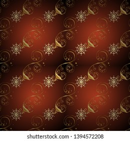 Vintage pattern with arabesques. Seamless Oriental vector cute pattern with arabesques and floral elements. Vector illustration. Illustration on brown and orange colors. Traditional classic ornament.