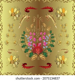 Vintage Muster mit Arabesken. Nahtlos. Orientales Vektormuster mit Arabesken und Blumenelementen. Traditioneller Klassiker auf neutralen, gelben und braunen Farbtönen.