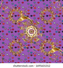 Vintage pattern art design. Seamless. Cute background for wrappers and wallpaper, design of fabric, paper. Art Deco Pattern on brown and violet colors. Vector illustration.