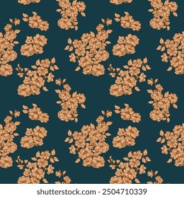 Patrón de Antiguas con ramos abstractos artísticos florales sobre un fondo oscuro. Estilizado estampado sin costuras de flores en flor. Dibujo a mano de Vector. Ornamento de la Naturaleza para los diseños, textiles, moda, tela