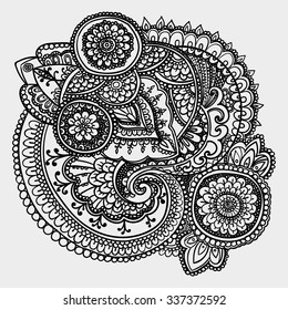 Vintage pattern based on traditional Asian elements Paisley. Contour black and white drawing .