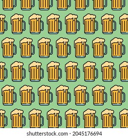 Vintage pattern of beer mugs. Can be used as a background.
