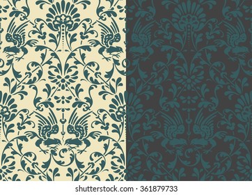 Vintage Pattern with Birds and Floral Details