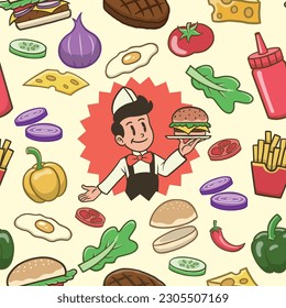 Vintage Pattern of Chef Cooking Food Background