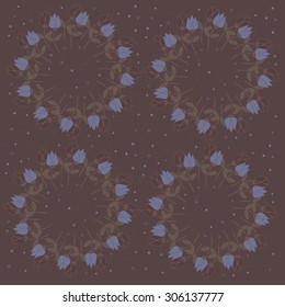 Vintage pattern with colourful flowers. Many different tulips colorful print. Flowers located on the circle. Flowers frame.