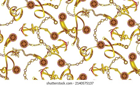 vintage pattern with compass and anchor  with belt seamless pattern vector illustration