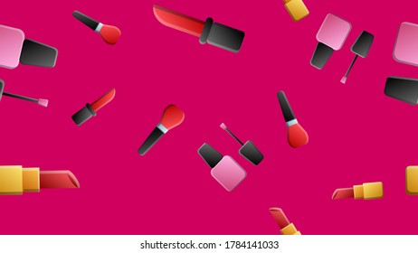 Vintage pattern with cosmetic icons. Vector seamless background with cosmetics elements.