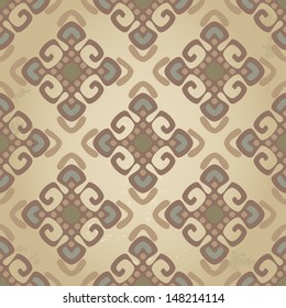 Vintage pattern with damask ornament on grunge background. Can be used for wallpaper, textiles, book design, pattern fills, web page background, surface textures, scrapbooking... Vector illustration