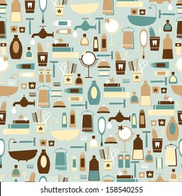 Vintage pattern of decorative bathroom icons. Vector background