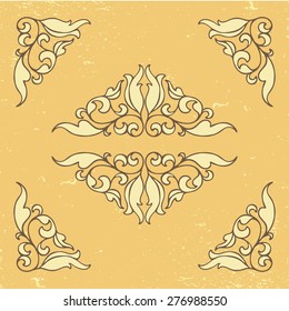 Vintage pattern with decorative floral elements in soft retro colors