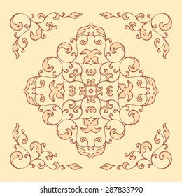 Vintage pattern with decorative floral elements in soft retro colors.