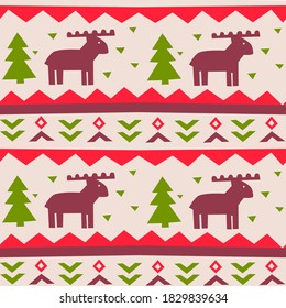 Vintage pattern deer, flat seamless pattern. Background, wallpaper.