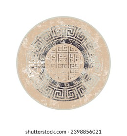 Vintage pattern with an effect of attrition. Shabby round carpet. Freehand drawing. Round floral ornament in traditional Oriental pattern. Vector illustration