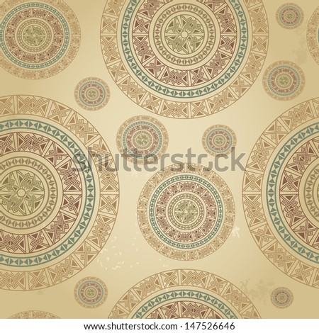 Vintage pattern with ethnic ornament on grunge background. Can be used for wallpaper, textiles, book design, pattern fills, web page background, surface textures, scrapbooking... Vector illustration