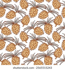 vintage pattern features beautifully illustrated cones intertwined with charming foliage. The earthy color palette and classic design evoke a sense of nostalgia, perfect for seasonal decor