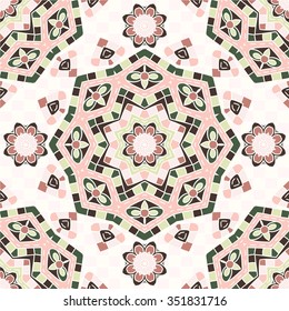 Vintage pattern. Flower pattern. Big Bud. Bright floral pattern, ornament, print. Seamless background. Seamless retro pattern. Stained glass mosaic. Tile. The pattern of flowers and mosaics.