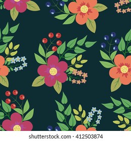 Vintage pattern with flowers and leaves