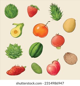 Vintage pattern of fruits and vegetable