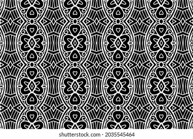 Vintage pattern, geometric background, ethnic original ornament. Cover design in oriental, asian, indonesian, mexican, aztec styles. Black white template for coloring, presentations.