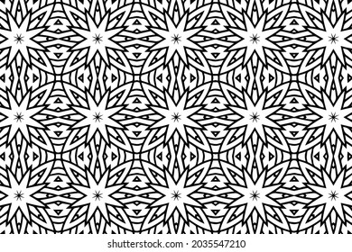Patrón vintage, fondo geométrico, ornamento étnico exótico. Diseño de carátulas en estilos oriental, asiático, indonesio, mexicano, azteca. Plantilla en blanco negro para colorear, presentaciones.