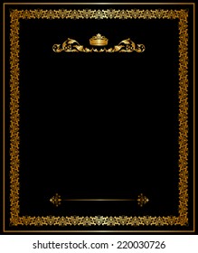 Vintage pattern with a golden crown on a black background