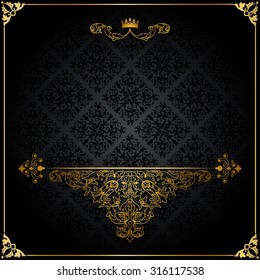 Vintage pattern with a golden crown on a black background