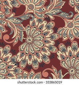 vintage pattern in indian batik style. floral vector background
